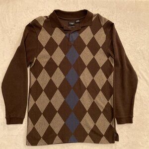 Haggar Argyle Brown with Blue Accents Sweater Mens Size Small
